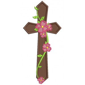 Cross With Flowers and Vines Religious Applique Machine Embroidery Design Digitized Pattern